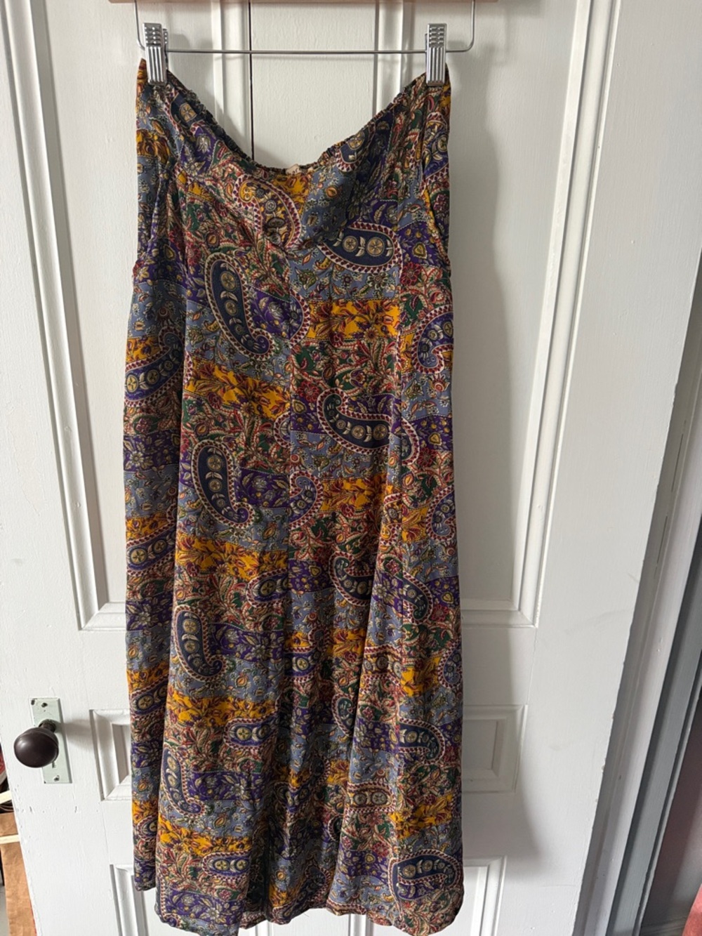 Dharma 70% Silk Paisley Boho Maxi Skirt - Large - Earthy Jewel Tones